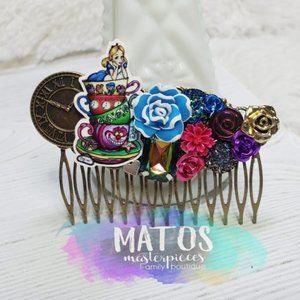 Alice in Wonderland inspired bronze hair comb